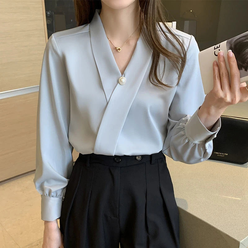 Blouse en satin bleu