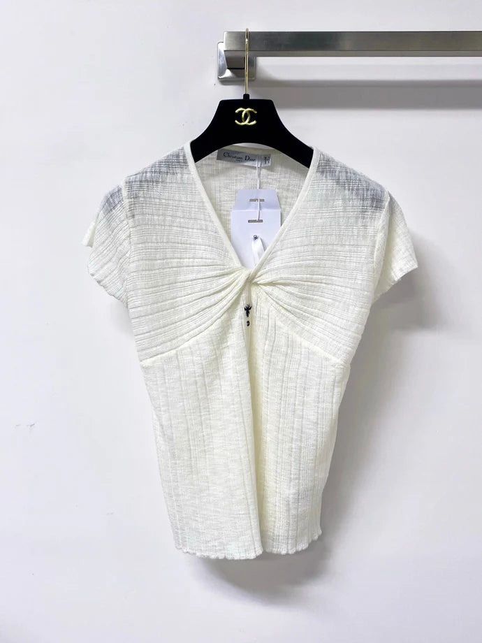 Dior 2026 Short-Sleeve T-Shirt V-neck Top Subtle Front Twist Detail Tencel 487973