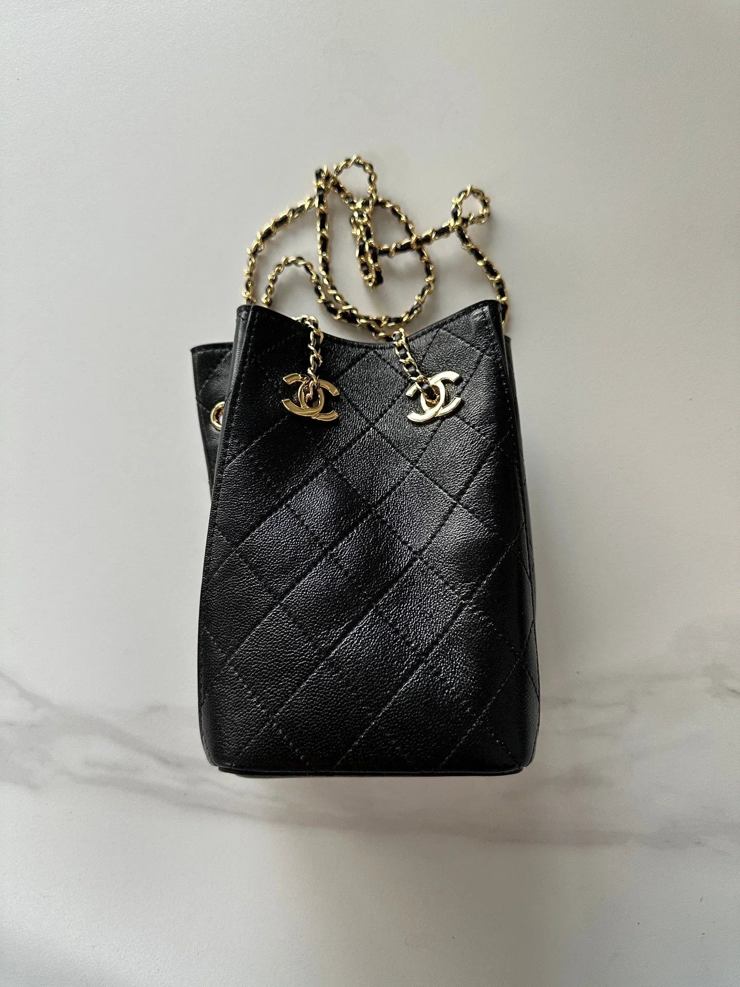 Chanel 2026 Bucket Bag 18cm Lambskin Suede Denim