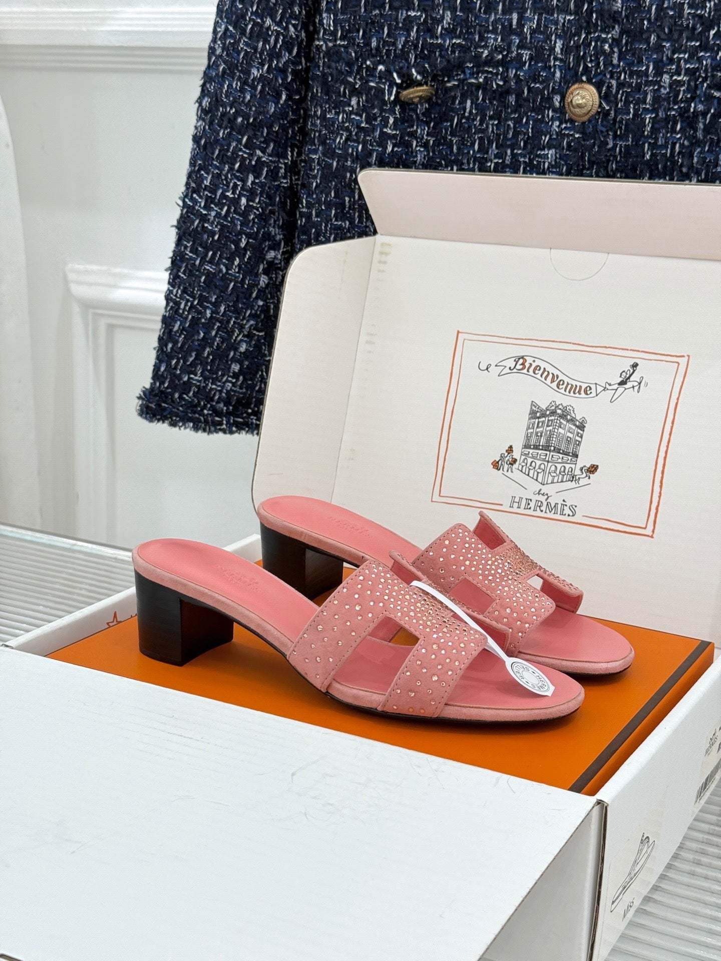 HM 26s Oran Sandals 5cm With Crystal-Embellished Suede 991872