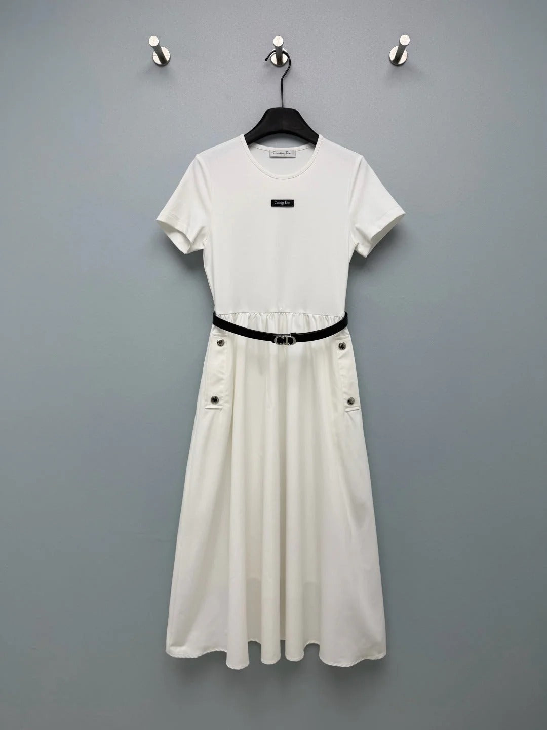 Dior 2026 Short-Sleeve Dress With Belt Polyester Cotton 377818