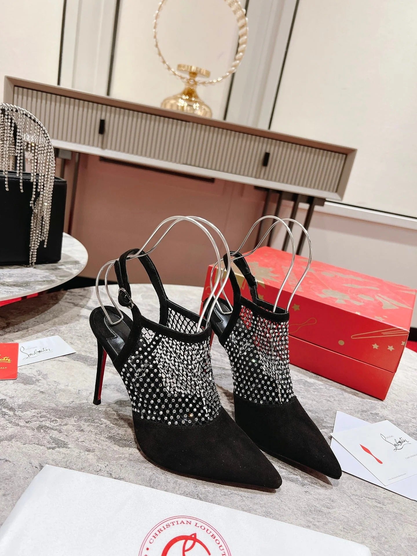 Christian Louboutin Follies Strass Slingback Pumps Suede 825228