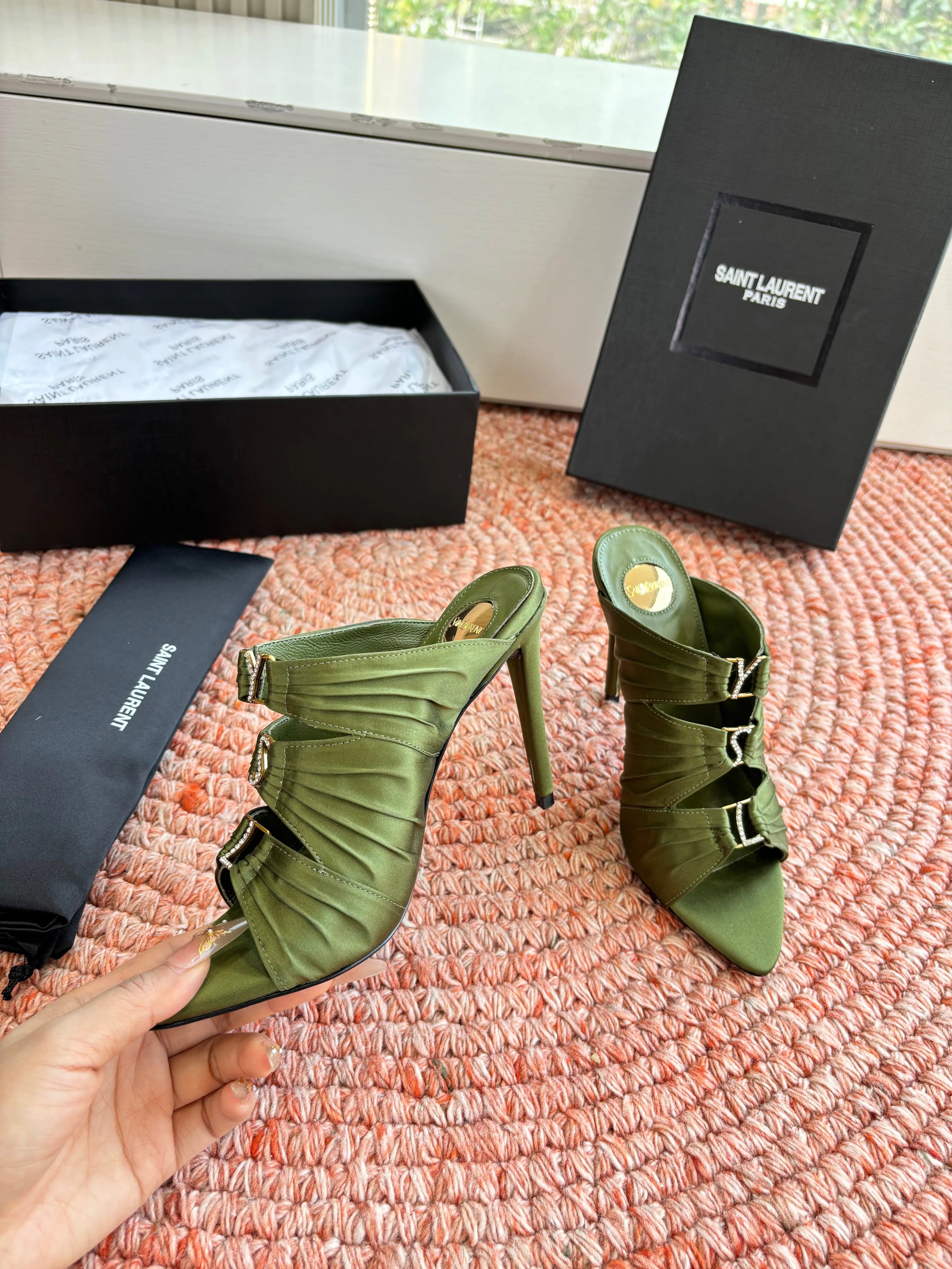 YSL 2026 High Heels Sandals 110mm Silk Leather 648786