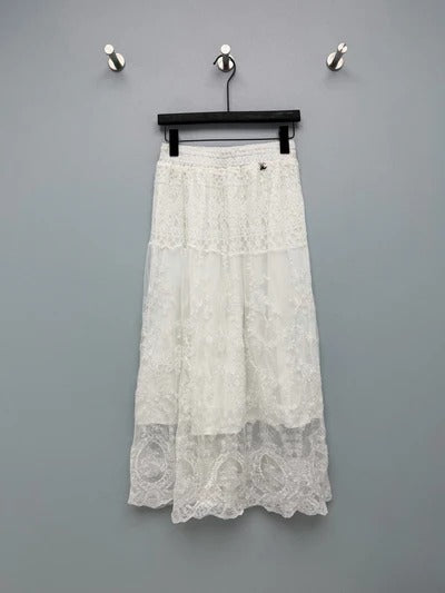 Chanel 2026 Lace Embroidery Midi Skirt Cotton 372978