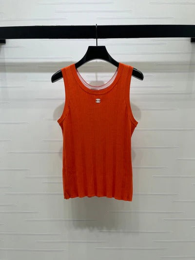 Chanel 2026 Vertical Ribbed Crew Neck Knit Vest Cotton 376040