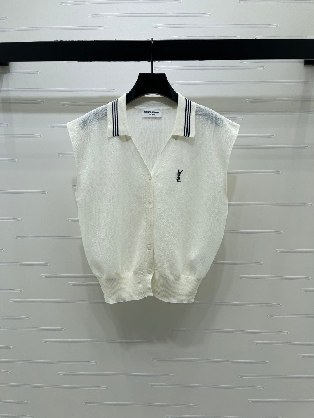 YSL Polo Collar Knit Vest Silk Wool 392666