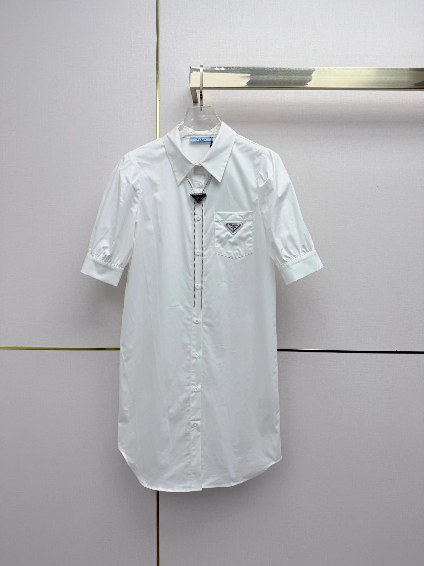 Prada 2026 Puff Sleeve Shirt Dress Cotton 396892