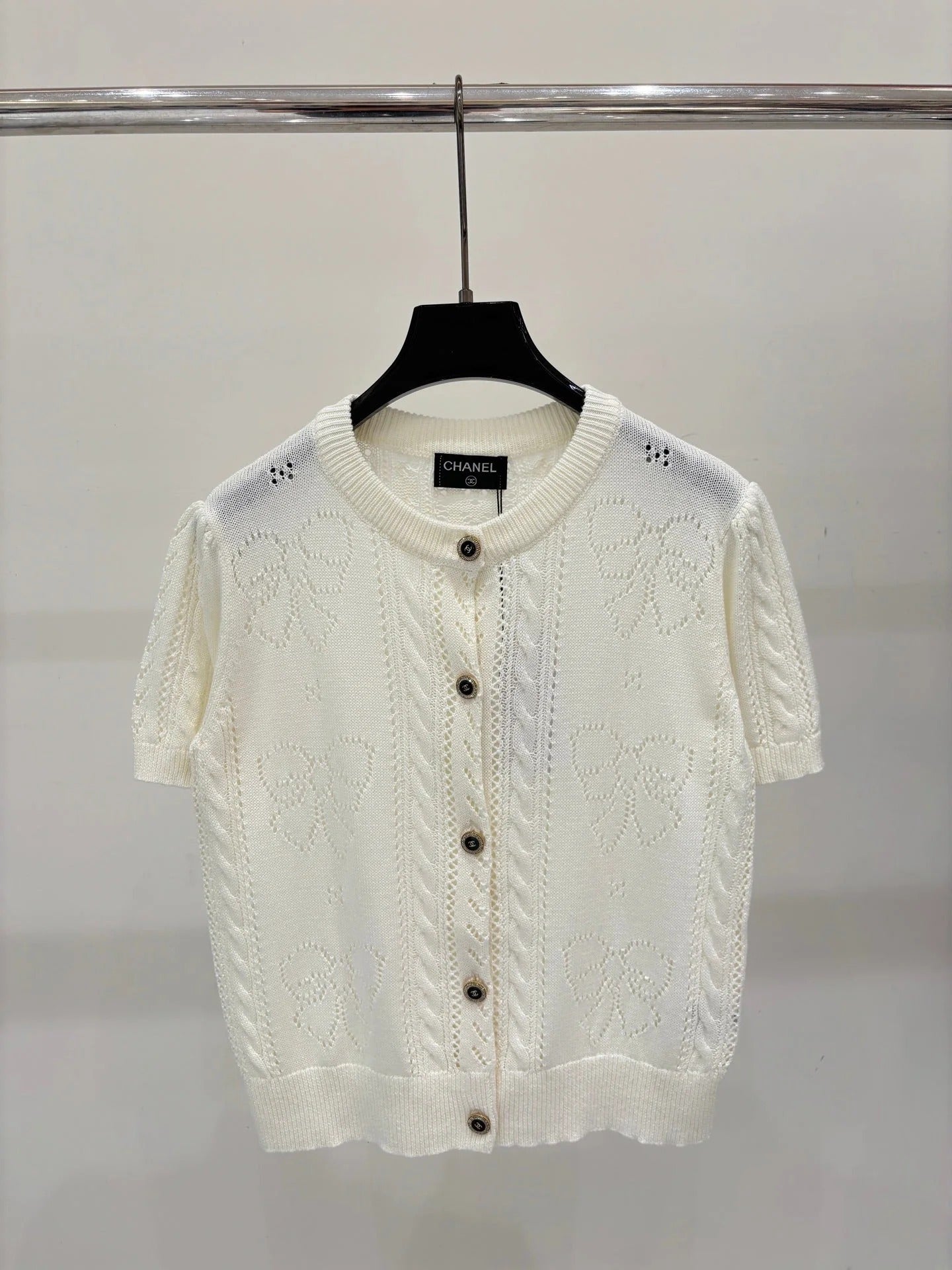 Chanel 2026 Short-Sleeved Top with Bow Tie Cotton 394741