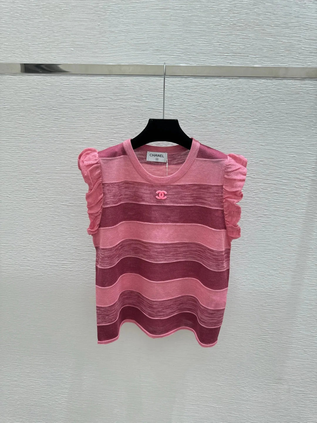Chanel 2026 Striped Crew Neck Knitted Vest Tencel 516058
