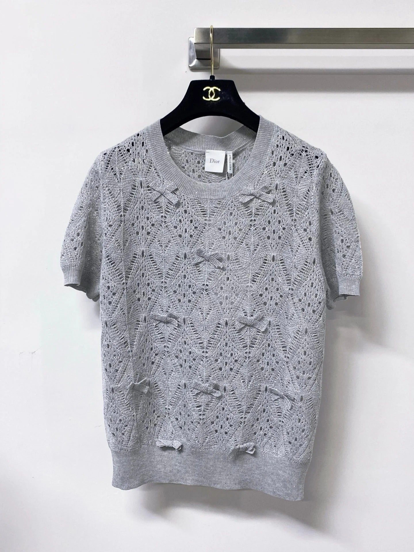 Dior 2026 Openwork Lace Knit Short-Sleeve Top Bow Details 479896
